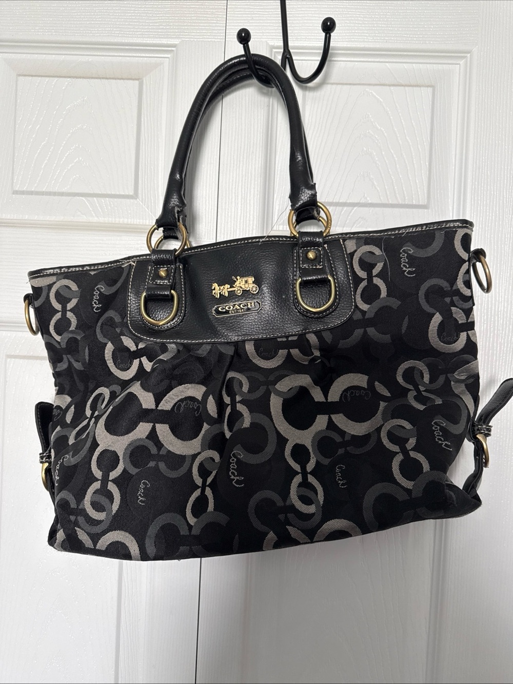Coach Black and Gray Signature Tote with Gold Hardware